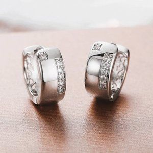 Platinum 1ct Diamond Round Hoop Earrings Womens Huggie Style Ladies Jewelry 1 ct
